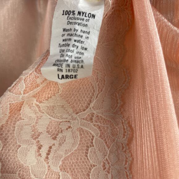 Vtg Erica Loren Pajama Set Pjs Dress Sz Large Lace Peach USA - Picture 8 of 16
